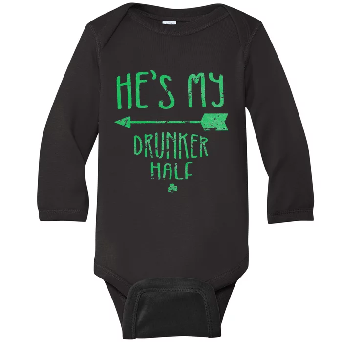 Womens He's My Drunker Half Saint Patrick's Day Couples Baby Long Sleeve Bodysuit