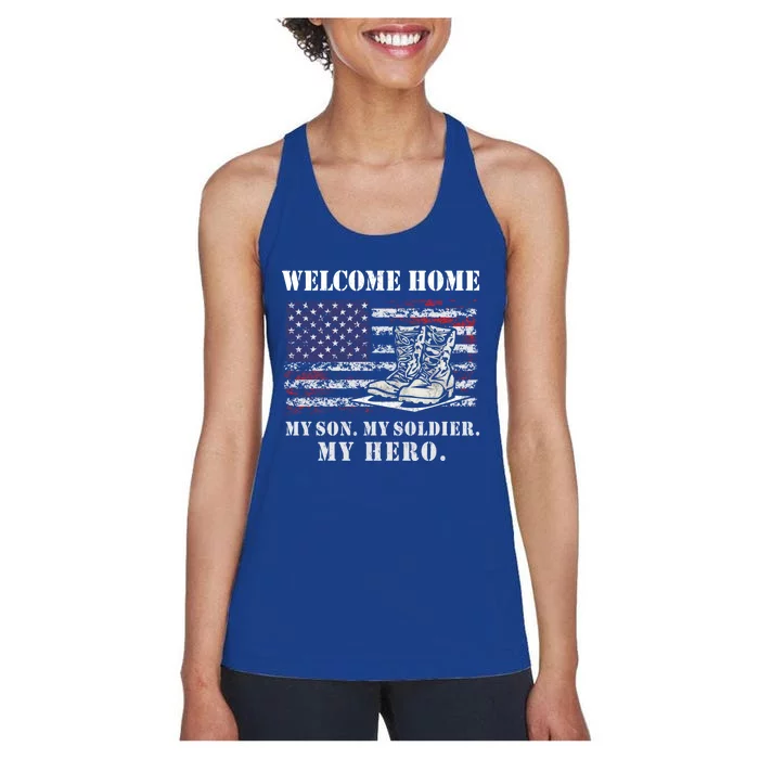 Welcome Home My Son Soldier Homecoming Us Flag Retro Vintage Gift Women's Racerback Tank