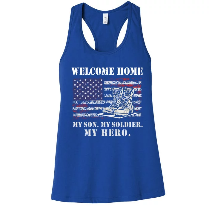 Welcome Home My Son Soldier Homecoming Us Flag Retro Vintage Gift Women's Racerback Tank