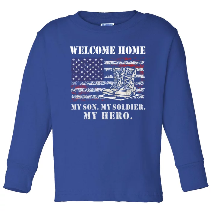 Welcome Home My Son Soldier Homecoming Us Flag Retro Vintage Gift Toddler Long Sleeve Shirt