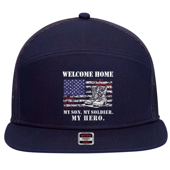 Welcome Home My Son Soldier Homecoming Us Flag Retro Vintage Gift 7 Panel Mesh Trucker Snapback Hat