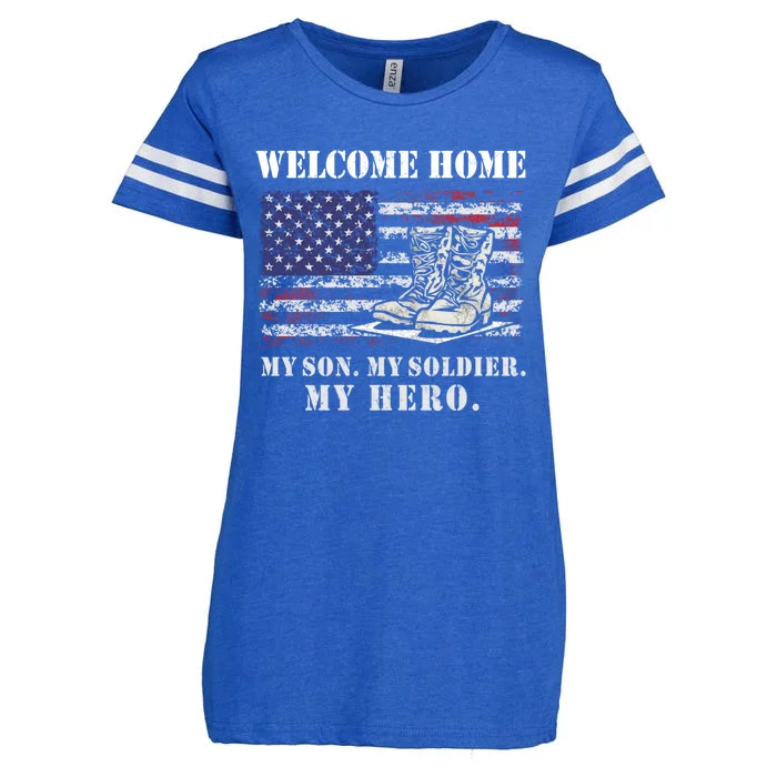 Welcome Home My Son Soldier Homecoming Us Flag Retro Vintage Gift Enza Ladies Jersey Football T-Shirt