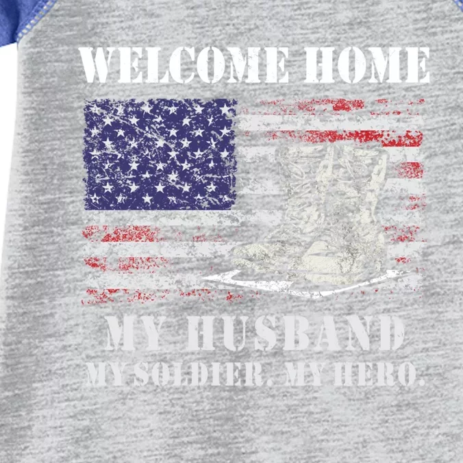 Welcome Home My Husband Military Homecoming Wife Usa Flag Gift Infant Baby Jersey Bodysuit