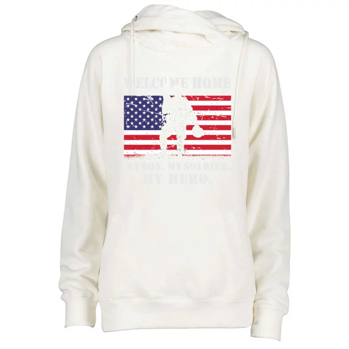 Welcome Home My Son Soldier Homecoming Reunion Us Flag Retro Gift Womens Funnel Neck Pullover Hood