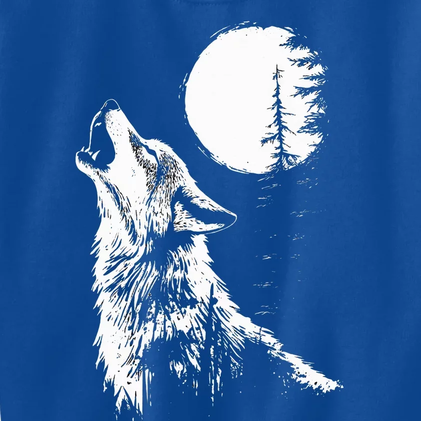 Wolf Howling Moon Forest Nature Wildlife Animal Kids Sweatshirt