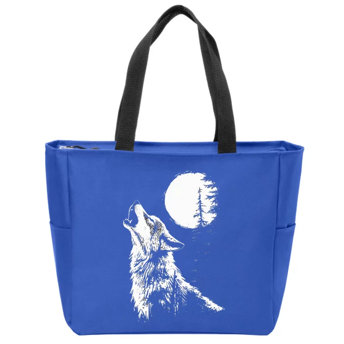 Wolf Howling Moon Forest Nature Wildlife Animal Zip Tote Bag