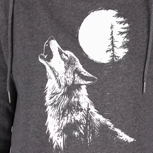 Wolf Howling Moon Forest Nature Wildlife Animal Womens Funnel Neck Pullover Hood