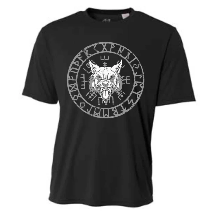 Wolf Head Nordic Rune Circle And Viking Symbols Cooling Performance Crew T-Shirt