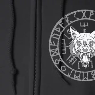 Wolf Head Nordic Rune Circle And Viking Symbols Full Zip Hoodie