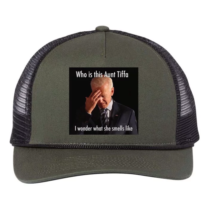 Who is Aunt Tiffa Joe Biden Funny Meme Retro Rope Trucker Hat Cap