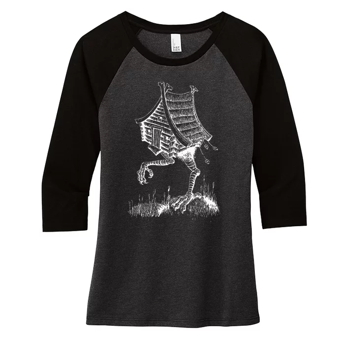 Walking House On Chicken Legs Slavic Folklore Baba Yaga Art Women's Tri-Blend 3/4-Sleeve Raglan Shirt