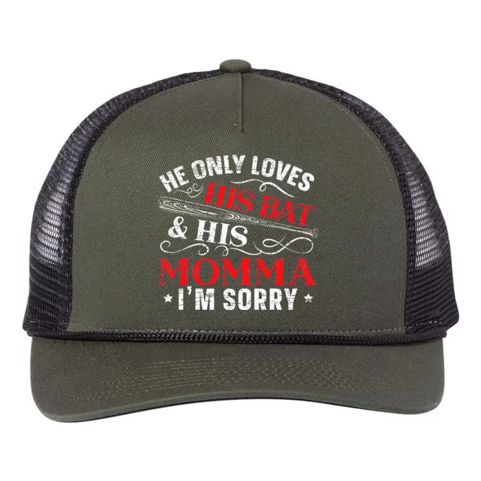 Womens He Only Loves His Bat And His Momma Im Sorry Mothers Day Retro Rope Trucker Hat Cap