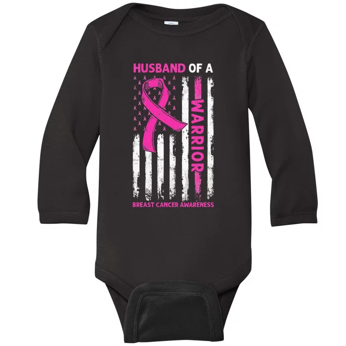 Woman Husband Of A Warrior Breast Cancer Awareness Support Baby Long Sleeve Bodysuit