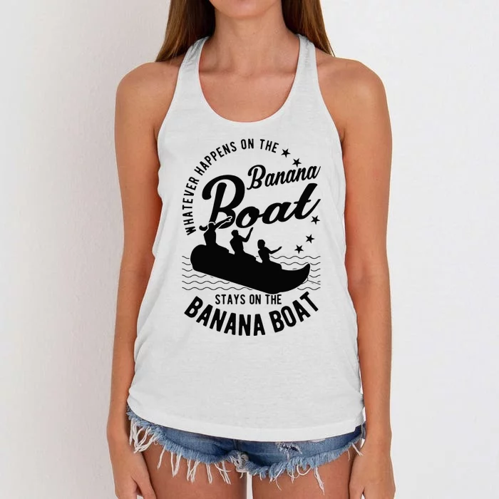 Whatever Happens On The Banana Boats Banana Boats Women's Knotted Racerback Tank