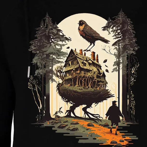 Walking House On Chicken Legs Slavic Folklore Baba Yaga Art Womens Funnel Neck Pullover Hood