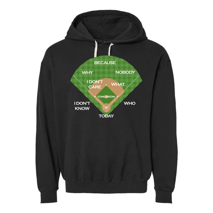 Who's on First Baseball Diamond Fielding Card Garment-Dyed Fleece Hoodie