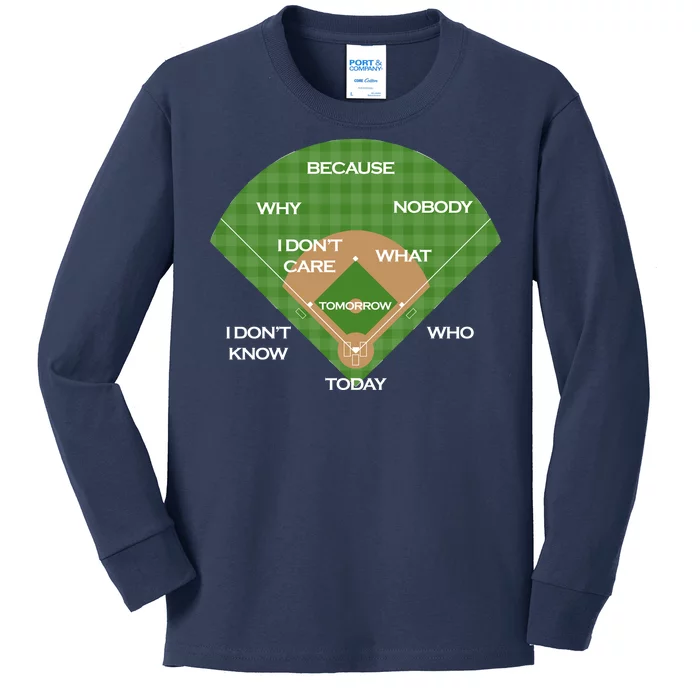 Who's on First Baseball Diamond Fielding Card Kids Long Sleeve Shirt