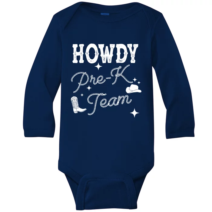 Womens Howdy PreK Team Teacher Cowboy Cowgirl Western Teacher Baby Long Sleeve Bodysuit