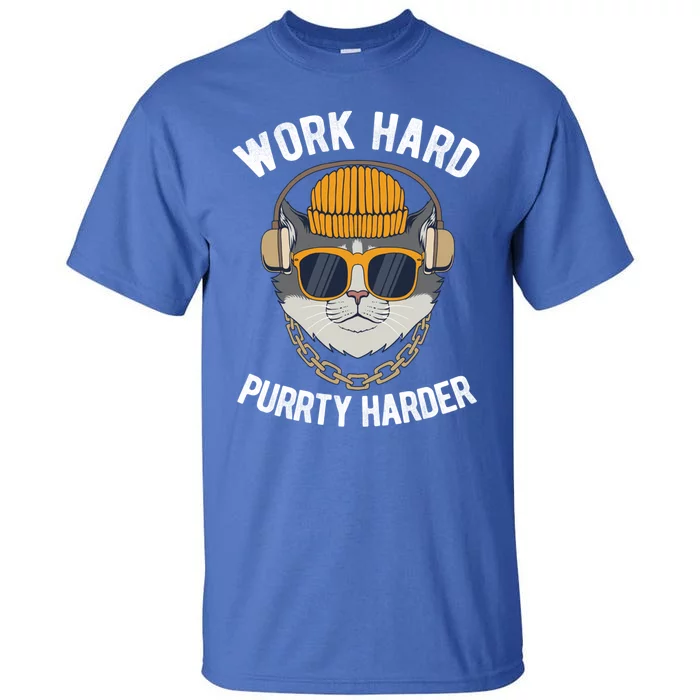 Work Hard Purrty Harder Cool Party Cat Gift Tall T-Shirt