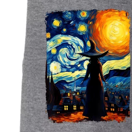 Witch Halloween Painting Starry Night Aesthetic Gift Doggie 3-End Fleece Hoodie