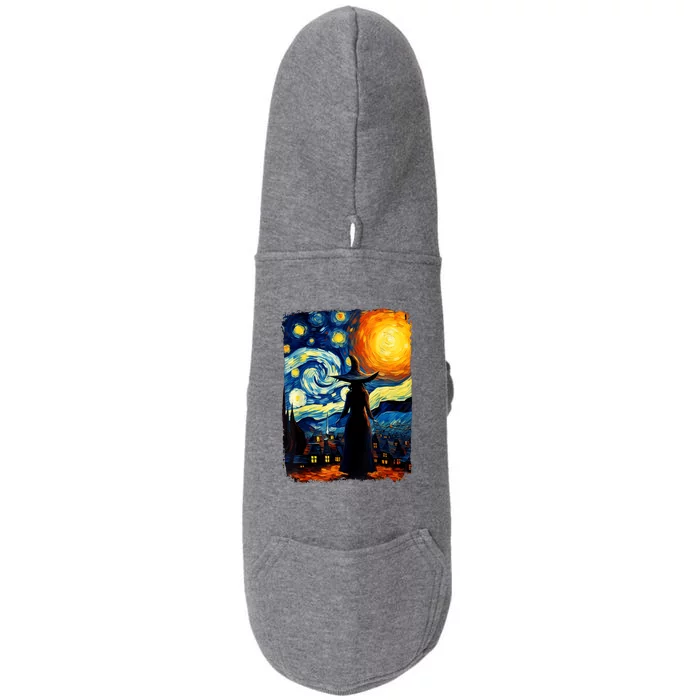 Witch Halloween Painting Starry Night Aesthetic Gift Doggie 3-End Fleece Hoodie