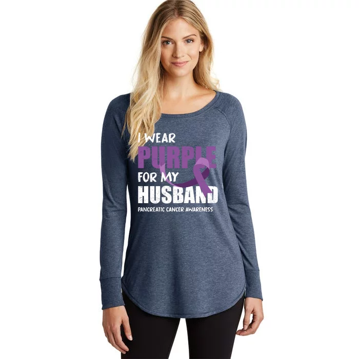 Warrior Husband Purple Ribbon Pancreatic Cancer Awareness Gift Women's Perfect Tri Tunic Long Sleeve Shirt