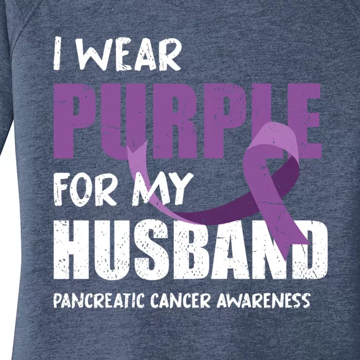 Warrior Husband Purple Ribbon Pancreatic Cancer Awareness Gift Women's Perfect Tri Tunic Long Sleeve Shirt