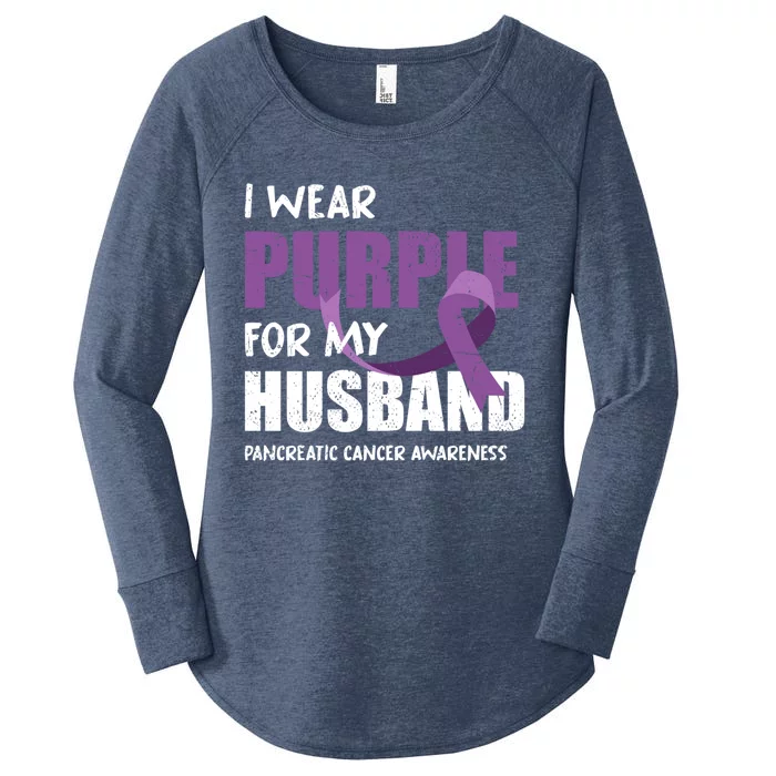 Warrior Husband Purple Ribbon Pancreatic Cancer Awareness Gift Women's Perfect Tri Tunic Long Sleeve Shirt