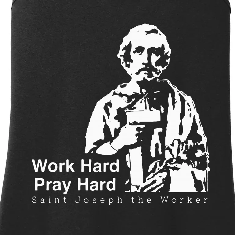 Work Hard Pray Hard Saint Joseph The Worker Ladies Essential Tank