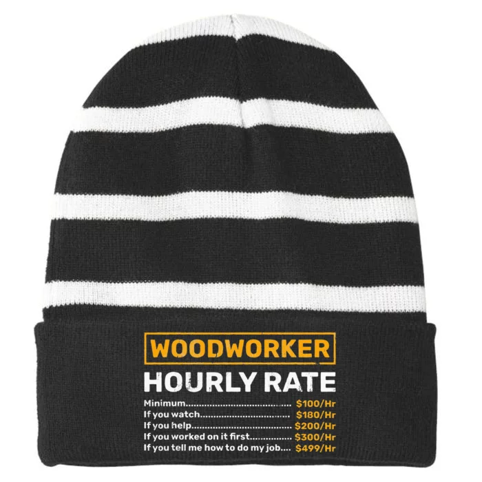 Woodworker Hourly Rate Woodworking Striped Beanie with Solid Band