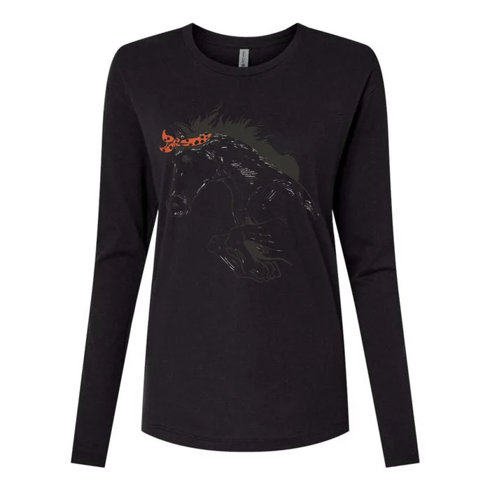 Wild Horse Running Womens Cotton Relaxed Long Sleeve T-Shirt