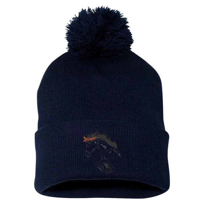 Wild Horse Running Pom Pom 12in Knit Beanie