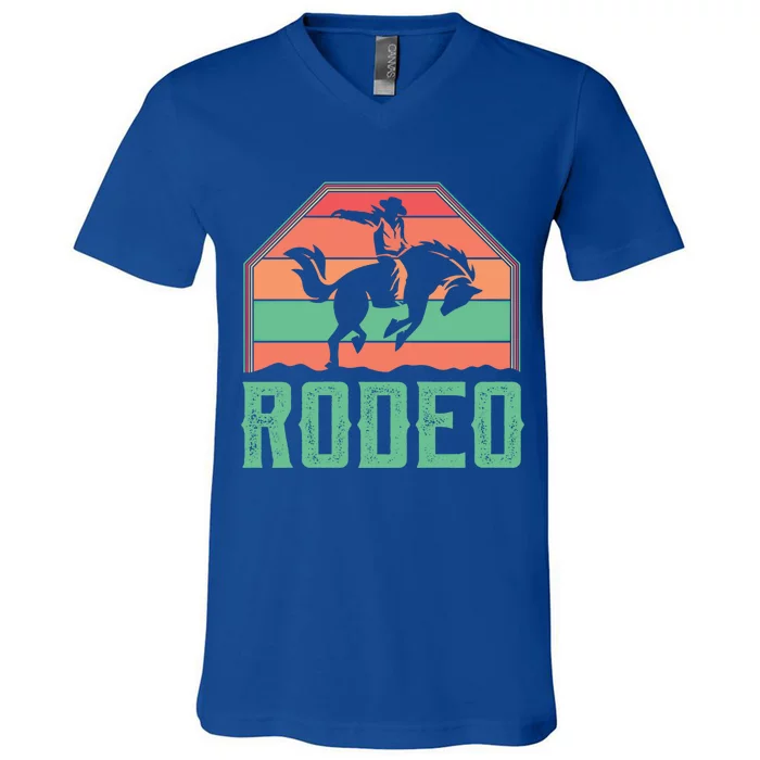 Western Horse Riding Rodeo Rider Cow Vintage Retro Funny Gift V-Neck T-Shirt