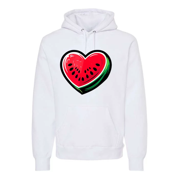 Watermelon Heart Shaped Summer Fruit Premium Hoodie