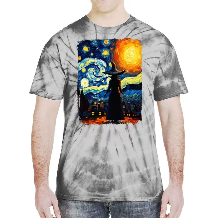 Witch Halloween Starry Night Van Gogh Aesthetic Painting Tie-Dye T-Shirt