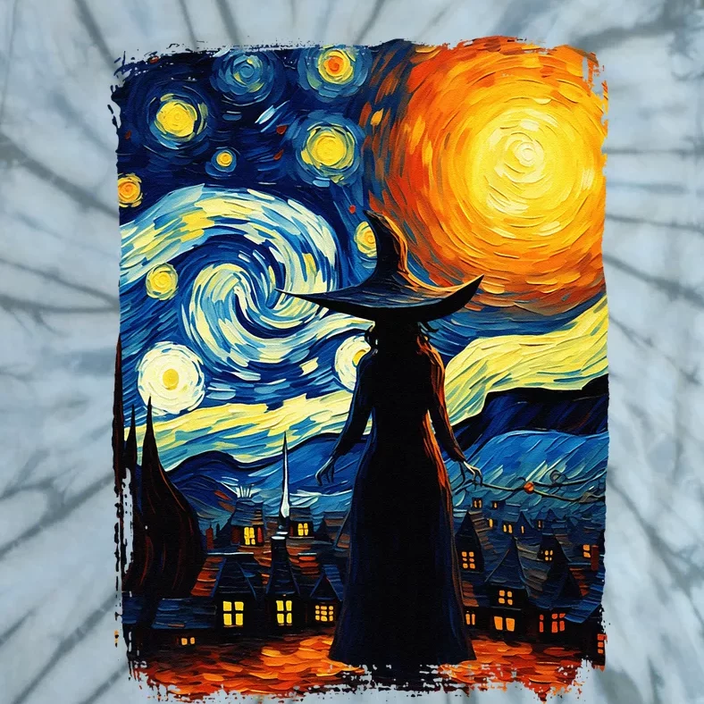 Witch Halloween Starry Night Van Gogh Aesthetic Painting Tie-Dye T-Shirt