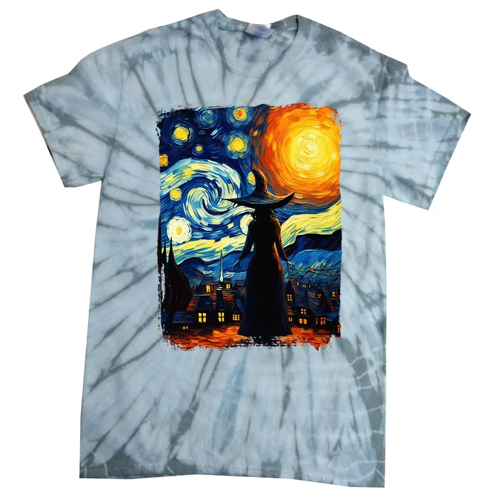 Witch Halloween Starry Night Van Gogh Aesthetic Painting Tie-Dye T-Shirt