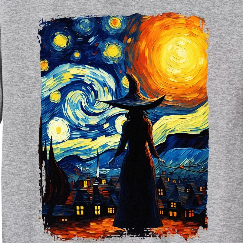 Witch Halloween Starry Night Van Gogh Aesthetic Painting Tall Sweatshirt