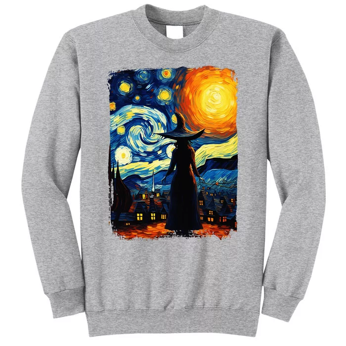 Witch Halloween Starry Night Van Gogh Aesthetic Painting Tall Sweatshirt