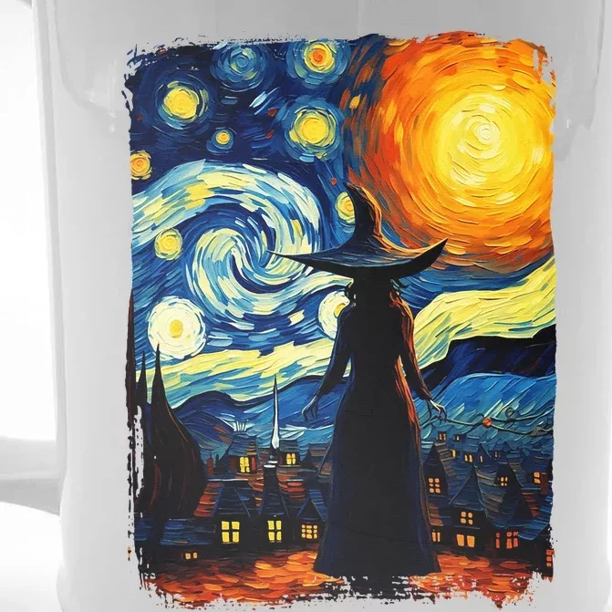 Witch Halloween Starry Night Van Gogh Aesthetic Painting Front & Back Beer Stein