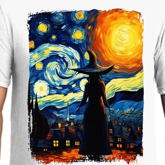 Witch Halloween Starry Night Van Gogh Aesthetic Painting Pajama Set