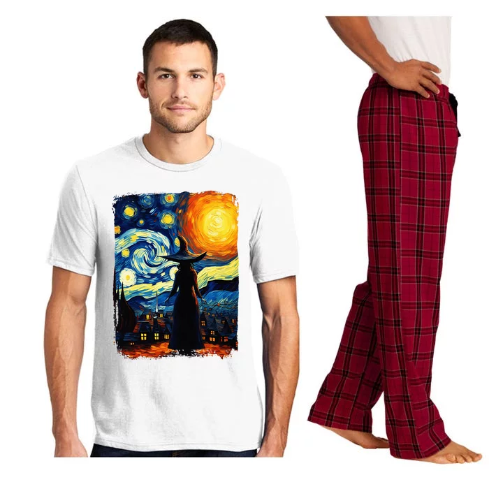 Witch Halloween Starry Night Van Gogh Aesthetic Painting Pajama Set