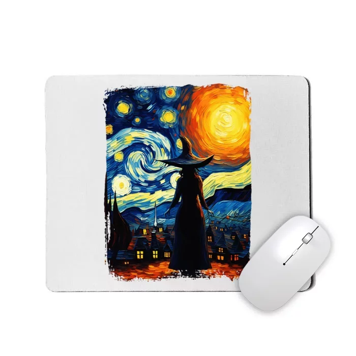 Witch Halloween Starry Night Van Gogh Aesthetic Painting Mousepad