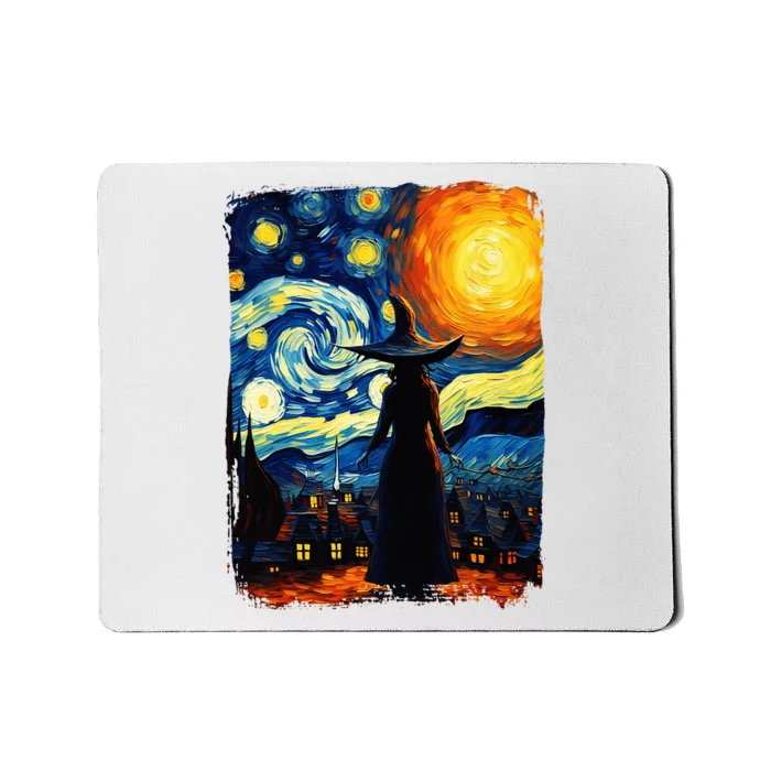 Witch Halloween Starry Night Van Gogh Aesthetic Painting Mousepad