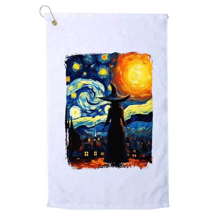 Witch Halloween Starry Night Van Gogh Aesthetic Painting Platinum Collection Golf Towel