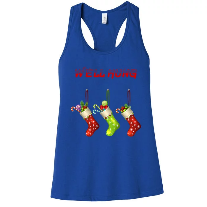 Well Hung Stockings Candy Cane Snowflakes Christmas Xmas Gift Women's Racerback Tank