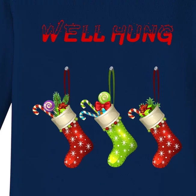 Well Hung Stockings Candy Cane Snowflakes Christmas Xmas Gift Baby Long Sleeve Bodysuit