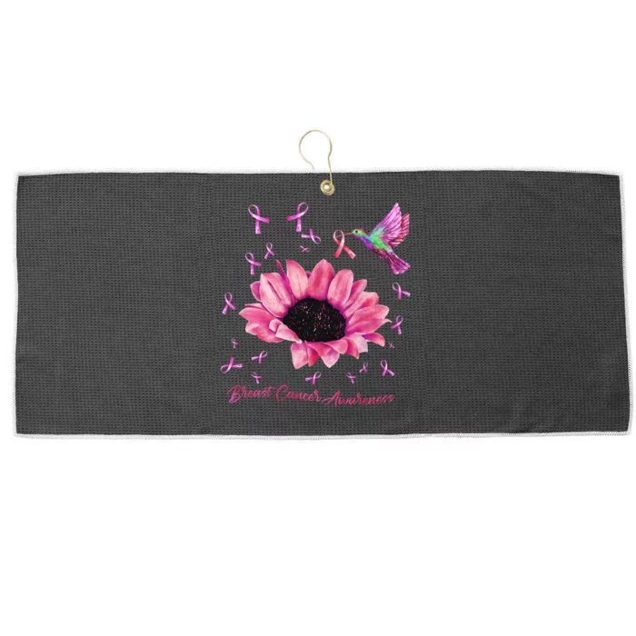 Womens Hummingbird Sunflower Pink Ribbon Breast Cancer Awareness Large Microfiber Waffle Golf Towel