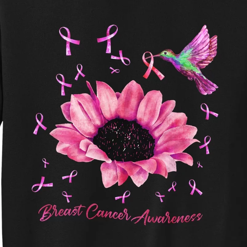 Womens Hummingbird Sunflower Pink Ribbon Breast Cancer Awareness Tall Sweatshirt