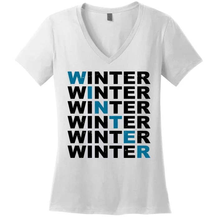 Winter Holiday Season Retro Women's V-Neck T-Shirt